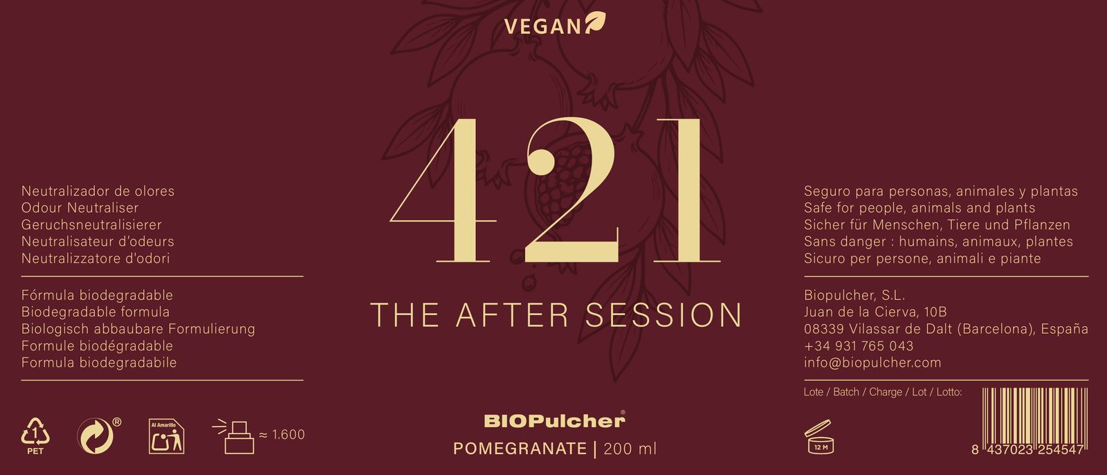 Etikett von 421 The After Session, Pomegranate, 200 ml